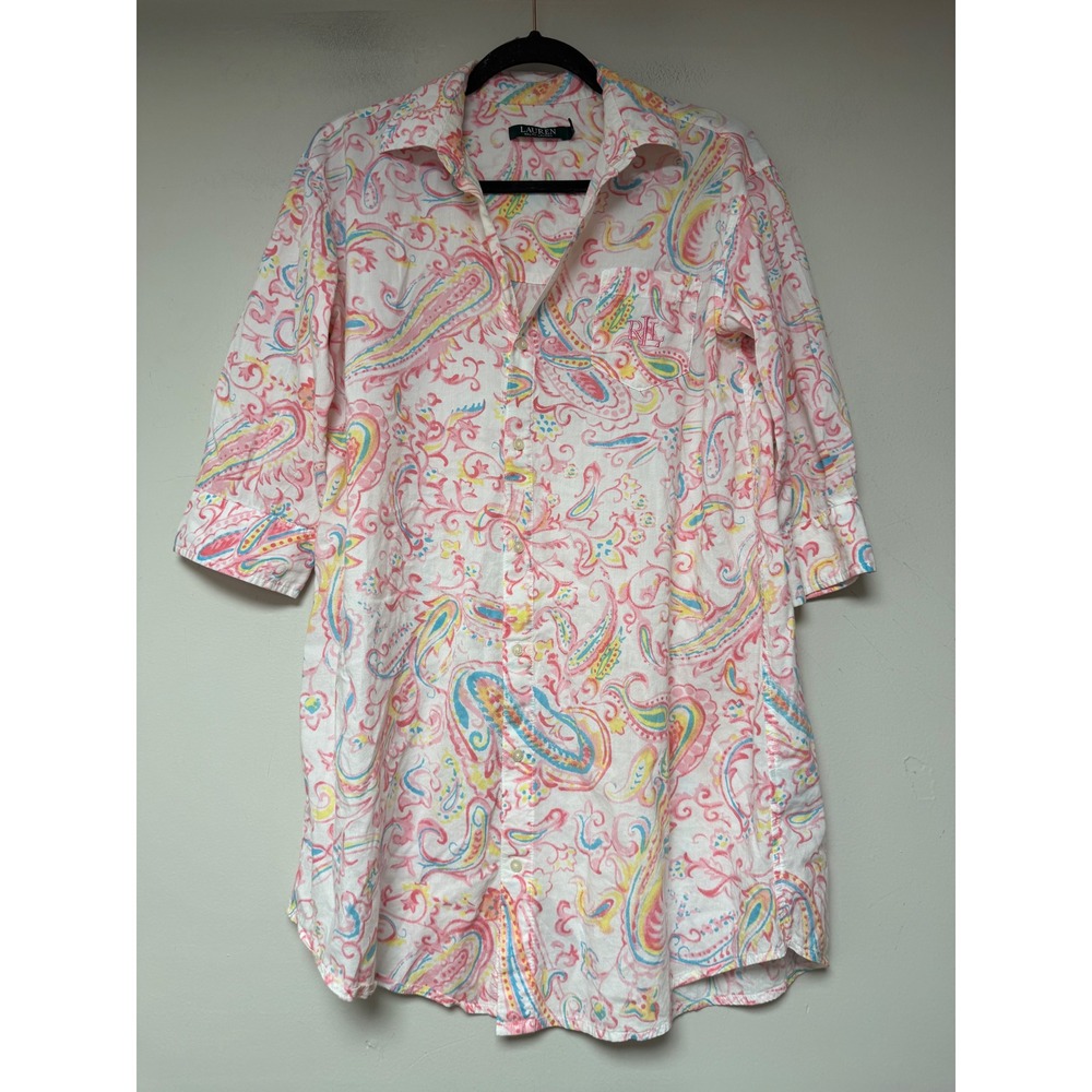 Lauren Ralph Lauren Shirt Women S Pink Multi Excellent Paisley Cotton Button Up